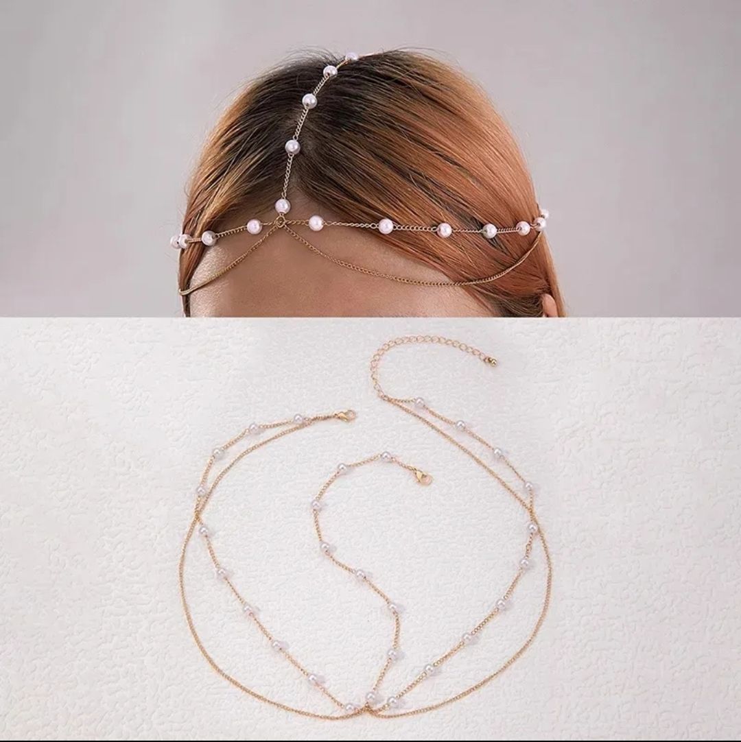 Picture of Pearl Tikli Hair Accessories For Girls And Women Wearing At Wedding Occasion Party Dating Tenoor Special - Multi