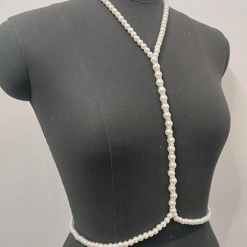 Picture of Spring White Pearl Body Chain Harness Chain Street Stylish Belly Accessory For Hot Women Body Jewelry For Visible T-shirt Tenoor Special - Multi