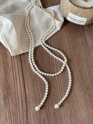 Picture of Stacking Vintage French Style Round Pearl Long Necklace, Versatile Luxury Minimalist Design Sweater Chain For Autumn/Winter Tenoor Special - Multi