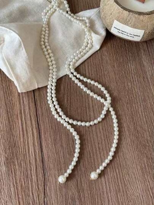 Picture of Stacking Vintage French Style Round Pearl Long Necklace, Versatile Luxury Minimalist Design Sweater Chain For Autumn/Winter Tenoor Special - Multi