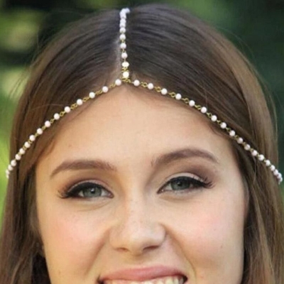 Picture of Pearl Tikli Head Pearl Chain Head Jewellery - Multi