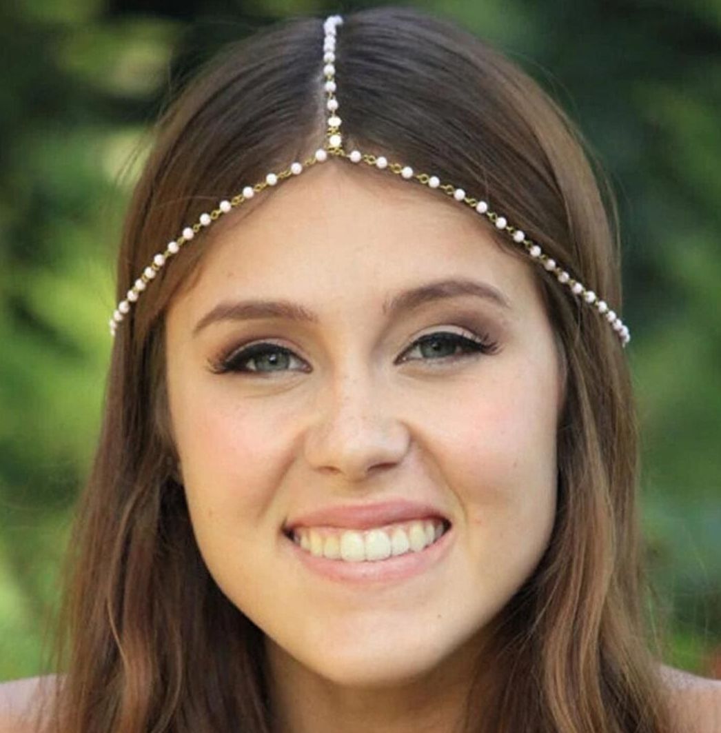 Picture of Pearl Tikli Head Pearl Chain Head Jewellery - Multi