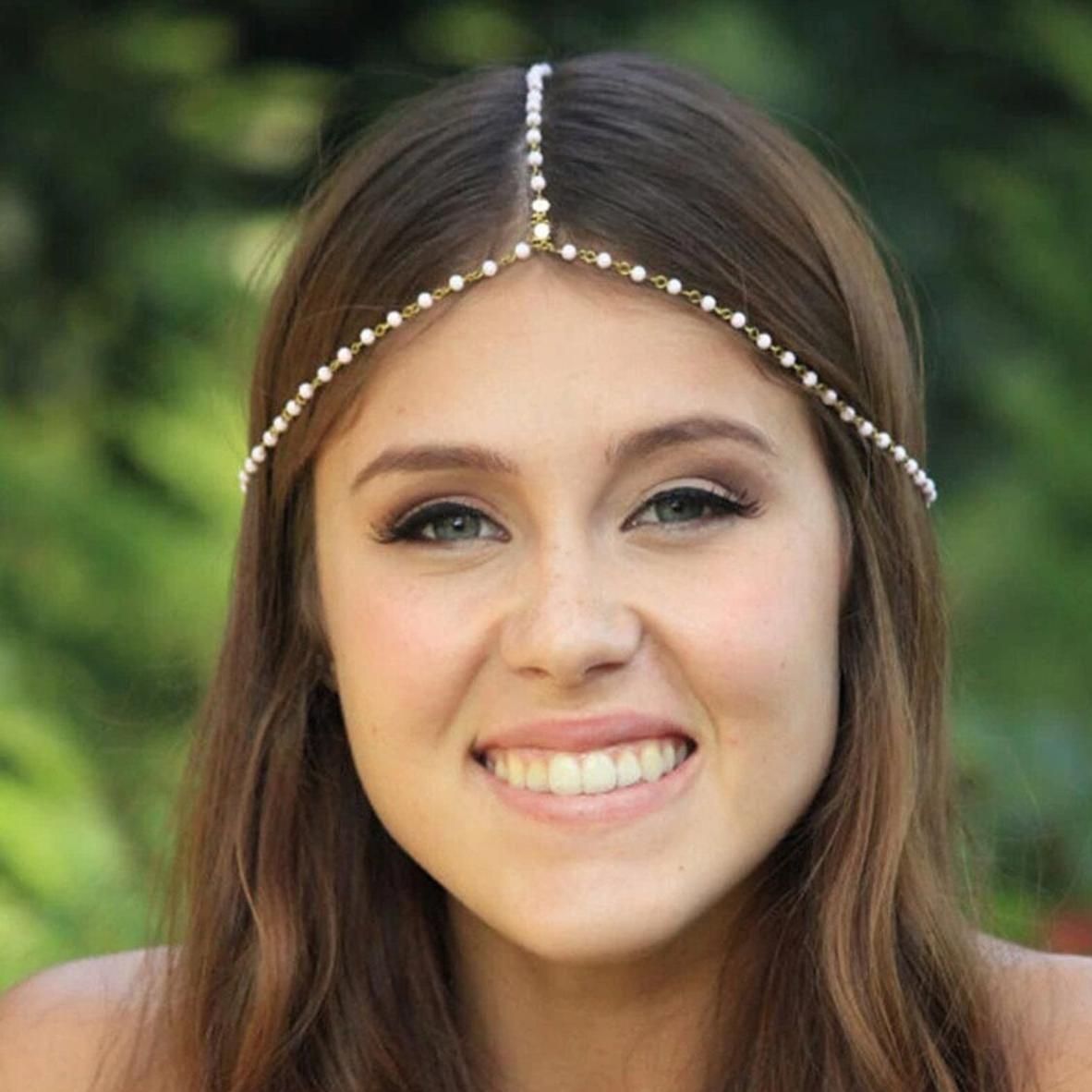 Picture of Pearl Tikli Head Pearl Chain Head Jewellery - Multi