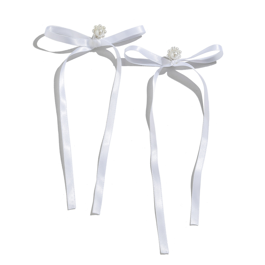Picture of Salircon Korean Elegant White Ribbon Drop Earrings Fashion Charm Imitation Pearl Earrings Women's Romantic Wedding Party Jewelry Tenoor Special - Multi