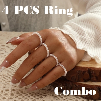 Picture of 4 Pcs Pearl Finger Ring For  Girl Jewellery For Women Fashion Wedding Tenoor Special - Multi