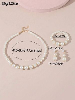 Picture of 3 in 1 Minimalist Niche Design Single Layer Pearl Necklace, Earrings & Bracelet Set Tenoor Special - Multi