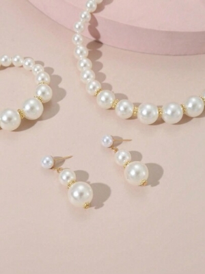 Picture of 3 in 1 Minimalist Niche Design Single Layer Pearl Necklace, Earrings & Bracelet Set Tenoor Special - Multi