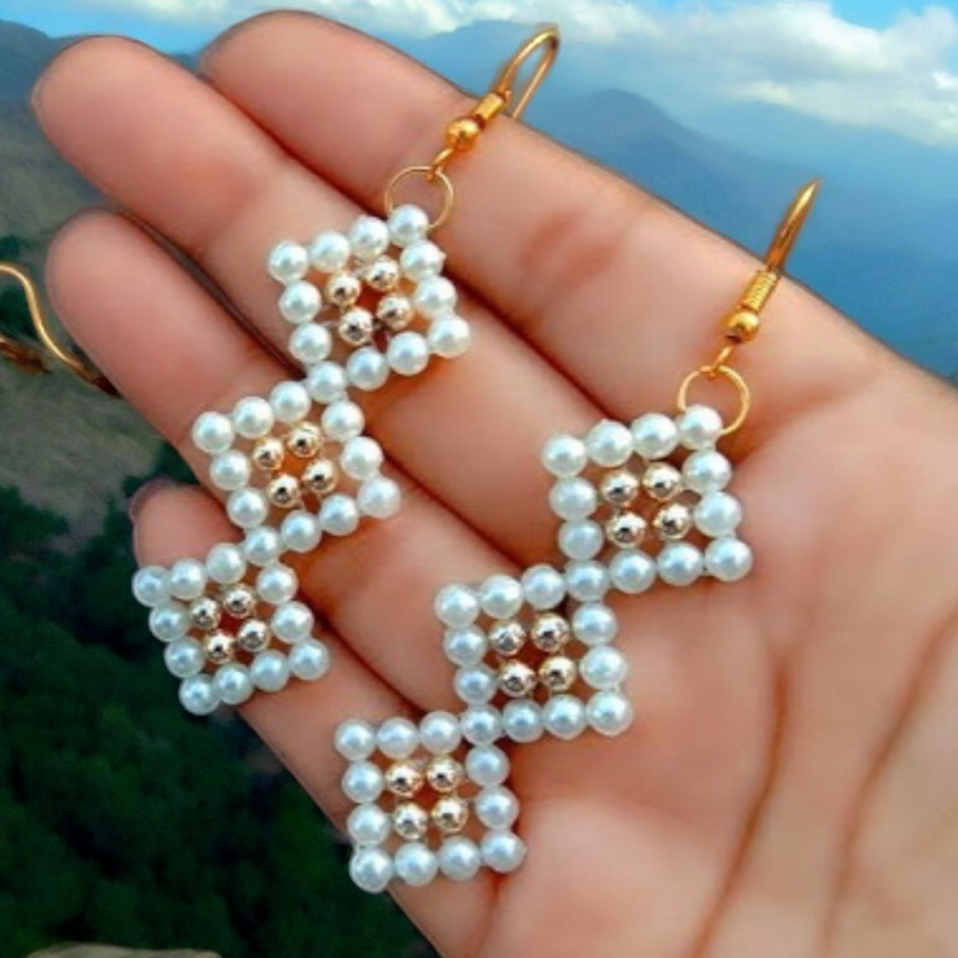 Picture of Pearl Mini Beads Color Earrings for Fashion Lady Drop Earrings Women Wedding - Multi