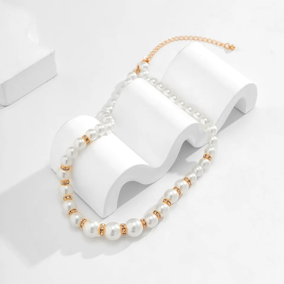 Picture of Simple Pearl jewelry Diamond Stone Ornaments Necklace For Girls And Women Wearing At school College Office  Party Dating Wedding Tenoor Special - Multi