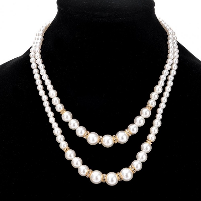 Picture of 2 Layer Pearl Necklace Stone with Off White Pearl Tenoor Special - Multi