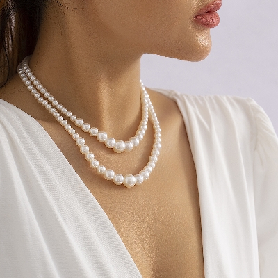 Picture of Choice and Remark -2 Layer Pearl Necklace Off White Tenoor - Multi