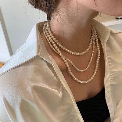 Picture of Pearl Multi Layer Necklace For Girls And Women Wearing at Party Dating Wedding Travelling Occasions Tenoor Special - Multi