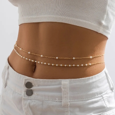 Picture of Pearl Belly Chain Waist Chain  for Women Girl Sequin Belly Chain Bikini Body Jewelry Party Dress Beach Accessories - Multi