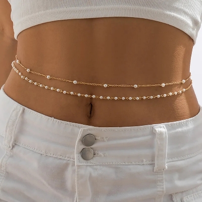 Picture of Pearl Belly Chain Waist Chain  for Women Girl Sequin Belly Chain Bikini Body Jewelry Party Dress Beach Accessories - Multi