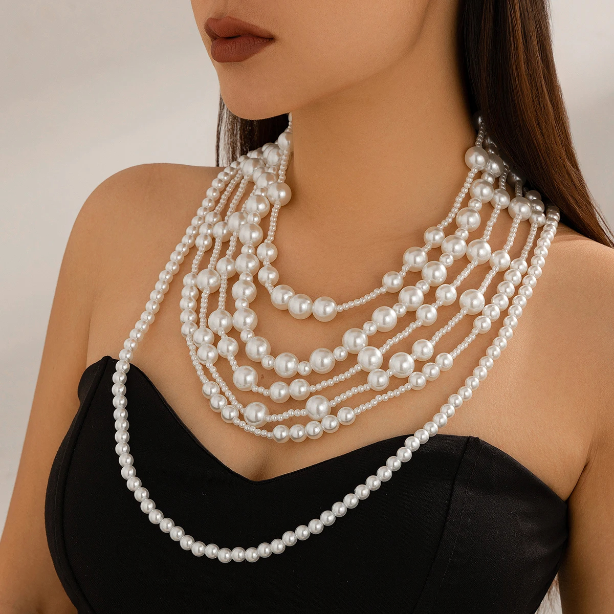 Picture of Luxury Multilayer Imitation Pearl Choker Necklace Set for Women Bride Beaded Necklace Wedding Jewelry Neck Accessories Tenoor Special - Multi