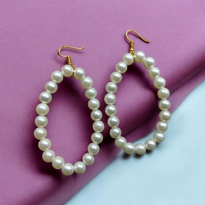 Picture of 3 inch Oval Shape 6mm Pearl Earrings For Women Fashion Party Drop Earrings Tenoor Special - Multi
