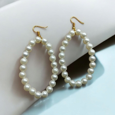 Picture of 3 inch Oval Shape 6mm Pearl Earrings For Women Fashion Party Drop Earrings Tenoor Special - Multi