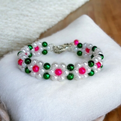 Picture of 6mm Color Pearl Bracelet decorative bracelet composed of green and pink beads charming eye-catching accessory Tenoor Special - Multi