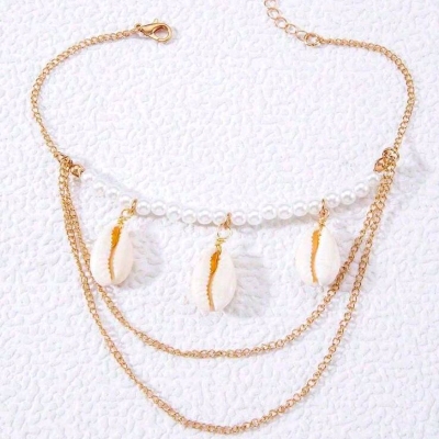 Picture of 1pc Beach Shell Multilayer Alloy Chain Necklace With Mixed Pearl, Shell, Eye & Starfish Pendants - Multicolor