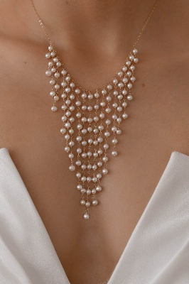 Picture of Pearl Chain Necklace for Party Dress Wedding Stylish Design - Multicolor