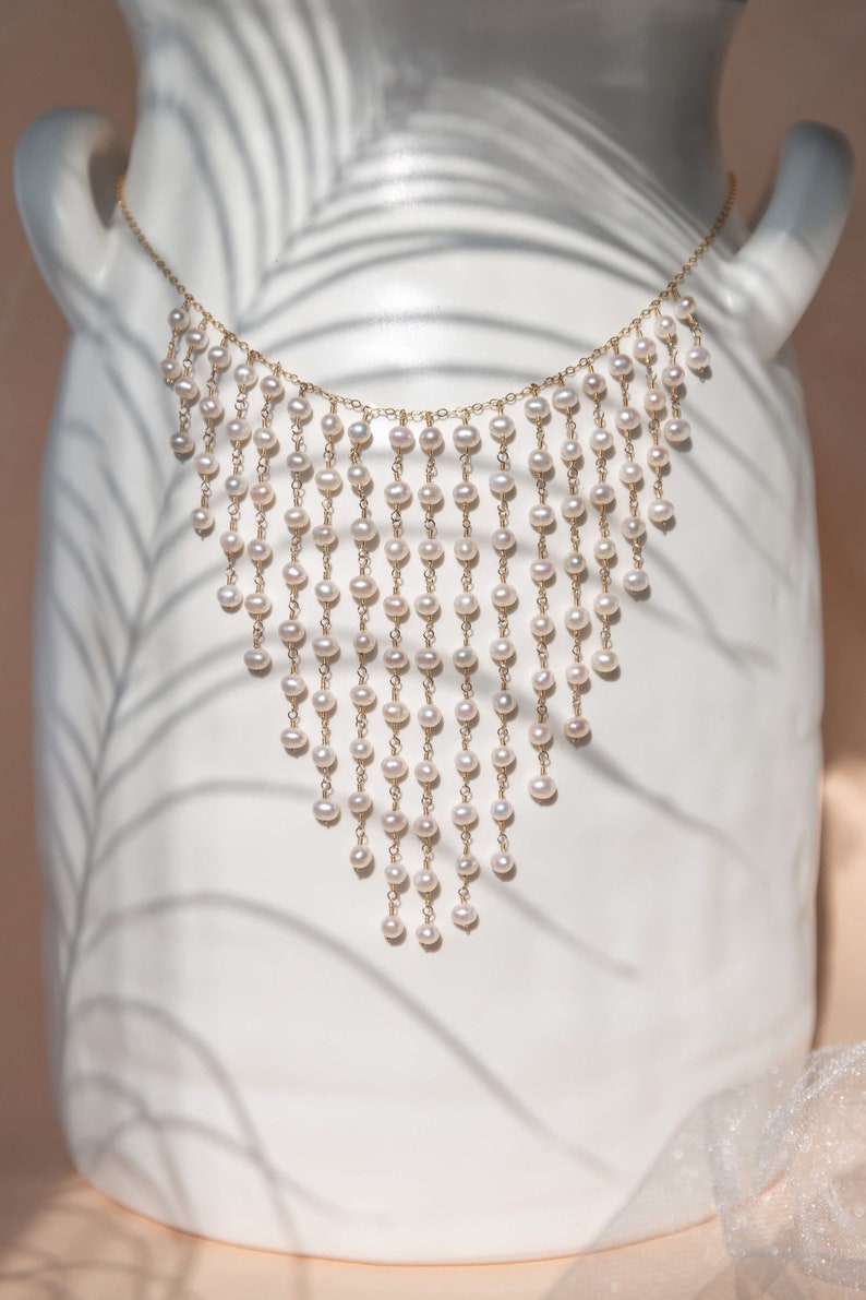 Picture of Pearl Chain Necklace for Party Dress Wedding Stylish Design - Multicolor