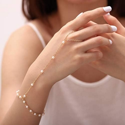 Picture of Pearl Finger Ring Breclet Bangle Charm For Girls And Women jewellery Ornament - Off White
