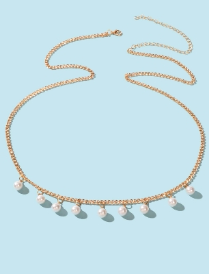 Picture of Simple Gorgeous Trendy pearl waist Chain  Belt Bicha For Girls And Women Wearing At Wedding Dating Party - Gold