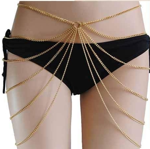 Picture of Tassel Waist Chain Layered Body Chain Gold Belly Chain Summer Beach Waist Jewelry for Women and Girls - Gold