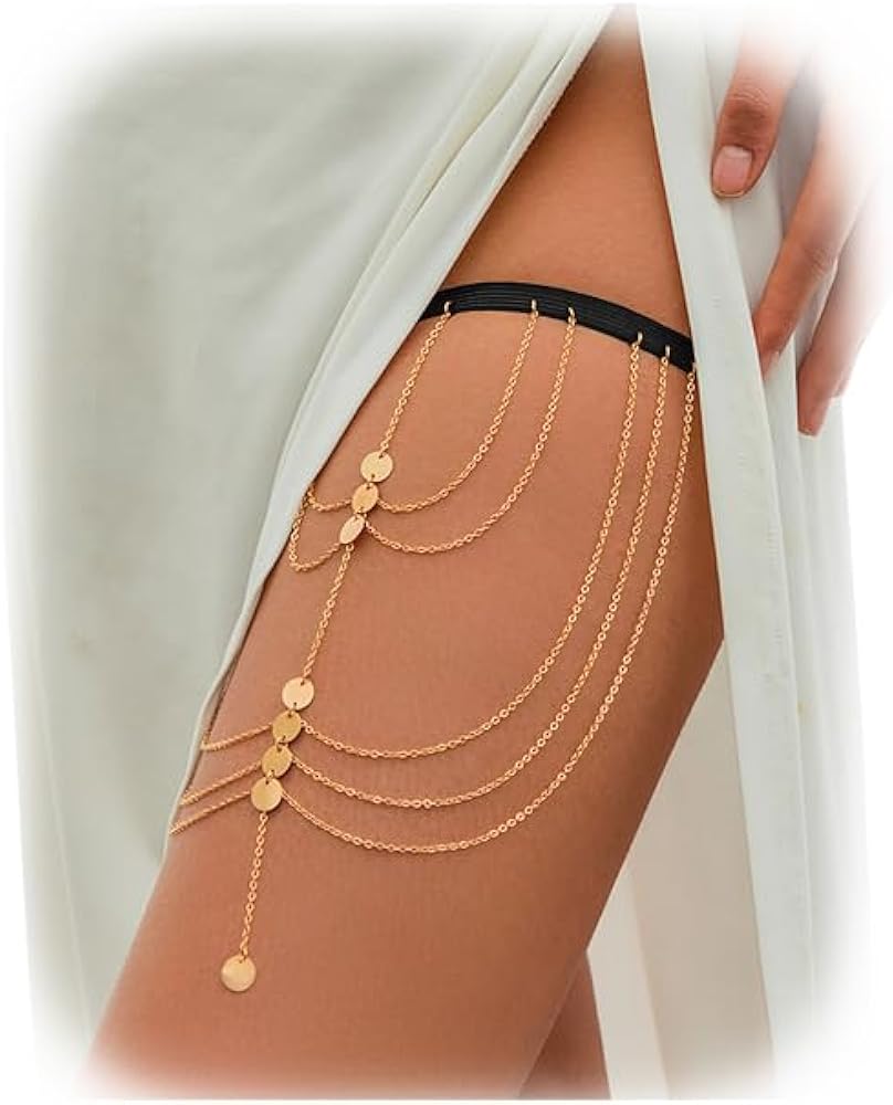 Picture of Gorgeous Trandy Sequins Thai Jewelry  Leg Jewelry Thai Anklet Payel For Girls And Women Wearing At Wedding Party Dating - Gold