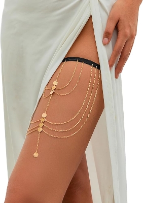 Picture of Gorgeous Trandy Sequins Thai Jewelry  Leg Jewelry Thai Anklet Payel For Girls And Women Wearing At Wedding Party Dating - Gold