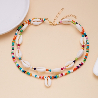 Picture of European and American jewelry, Hawaiian vacation beach shell necklace, ocean shell double-layer layered necklace collarbone - Multicolor