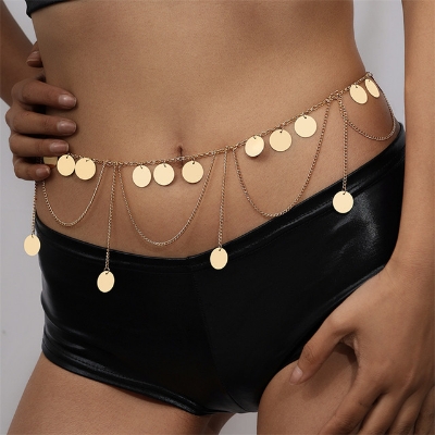 Picture of Women's Belly Waist Summer Beach Jewelry with a Fashion Gold Color Chain and a Simple Metal Waist Chain Body Chain - Gold