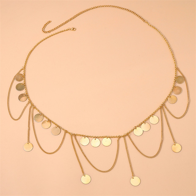 Picture of Women's Belly Waist Summer Beach Jewelry with a Fashion Gold Color Chain and a Simple Metal Waist Chain Body Chain - Gold