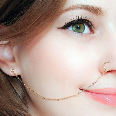 Picture of Nose pin earring Nose Chain Nose pin Jewellery For Women - Gold