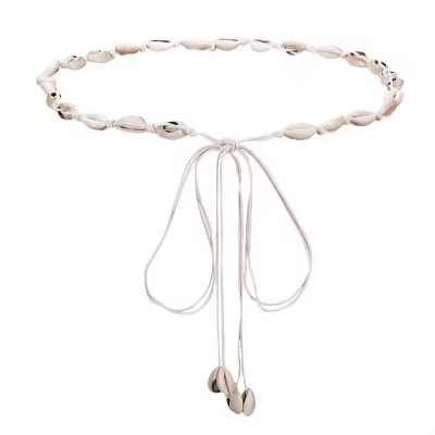 Picture of 170 cm Women's Bohemian Ethnic Style White Shell Thin Waist Belt Summer Accessory Decorative Straps Lady Dress and Woven Waistband Ropes - Off White