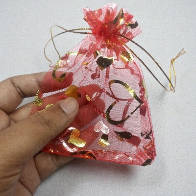 Picture of 4inx5in Jewellery Pouch Organza Bags Jewelry Packaging Display & Pouches - Red