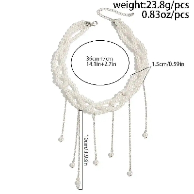 Picture of Salircon New Elegant Multilayer Imitation Pearl Necklace Women Vintage Short Tassel Necklace Party Wedding Fashion Jewelry Gifts - Off White