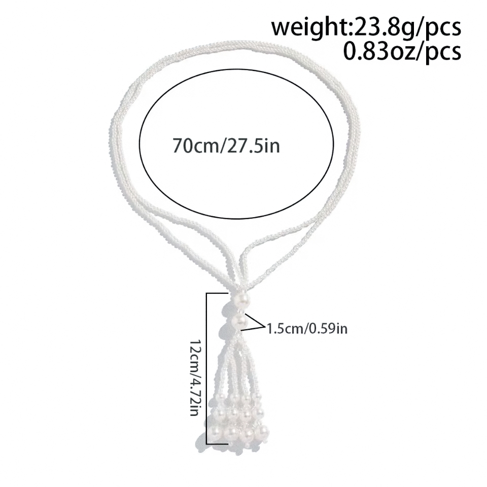 Picture of Retro Temperament Double-layer Imitation Pearl Beading Tassel Long Necklace for Women Fashion Clothing Accessories Jewelry Gift - Multicolor