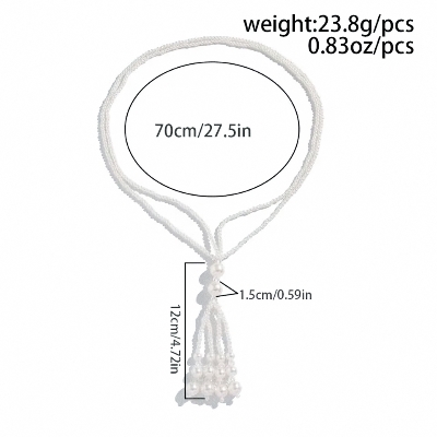 Picture of Retro Temperament Double-layer Imitation Pearl Beading Tassel Long Necklace for Women Fashion Clothing Accessories Jewelry Gift - Multicolor