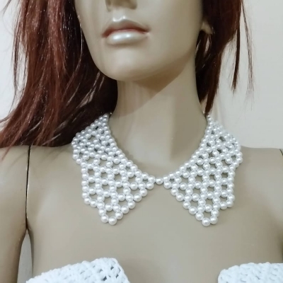 Picture of Pearl Peter Pan Collar Necklace, Beaded Wedding Jewelry - Multicolor