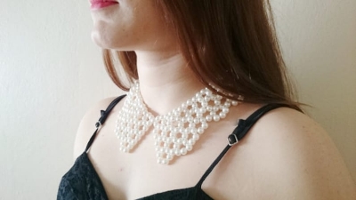 Picture of Pearl Peter Pan Collar Necklace, Beaded Wedding Jewelry - Multicolor