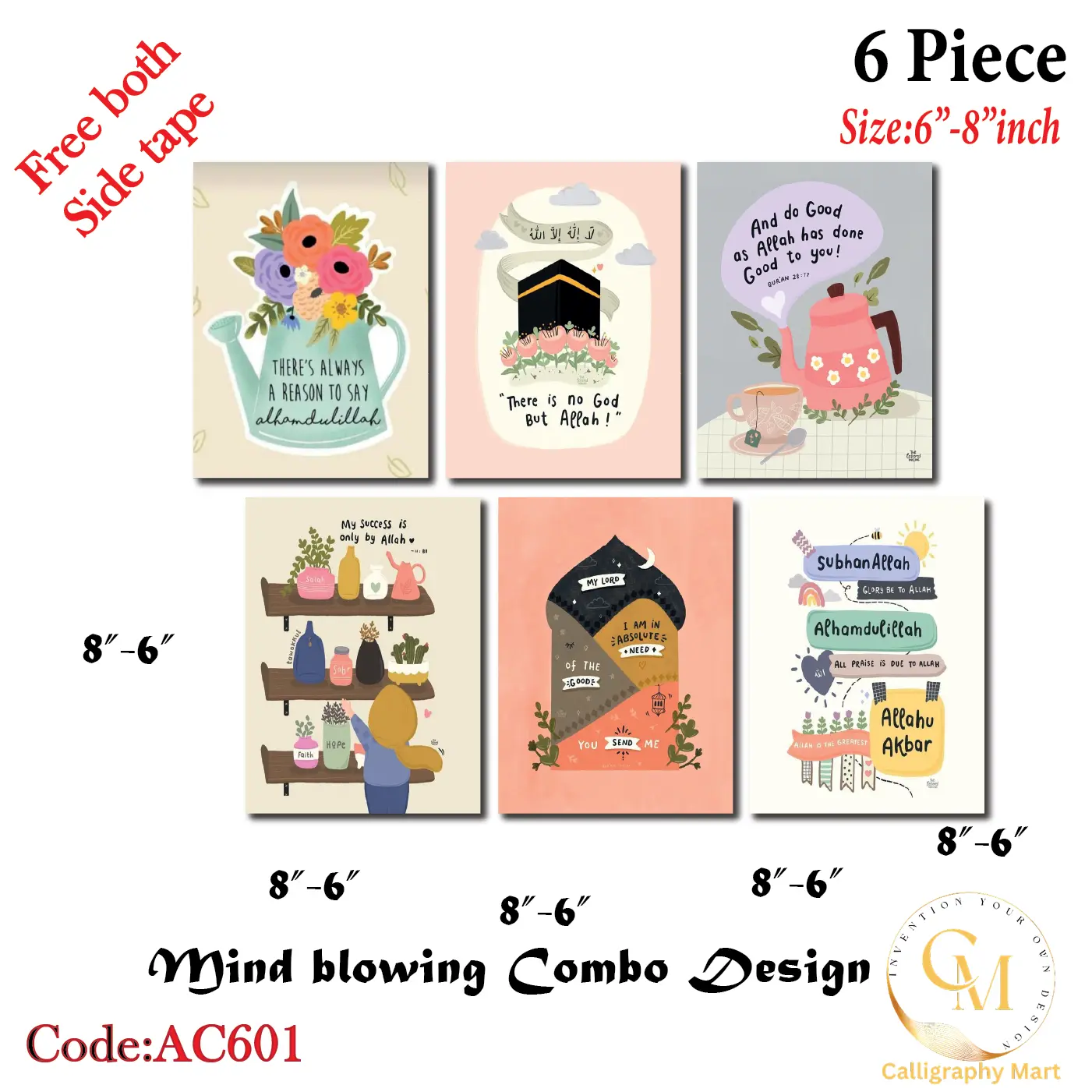 Picture of Wall Poster 6 pcs Home Decoration Arabic Calligraphy Wallmate Decoration home decoration item Glossy