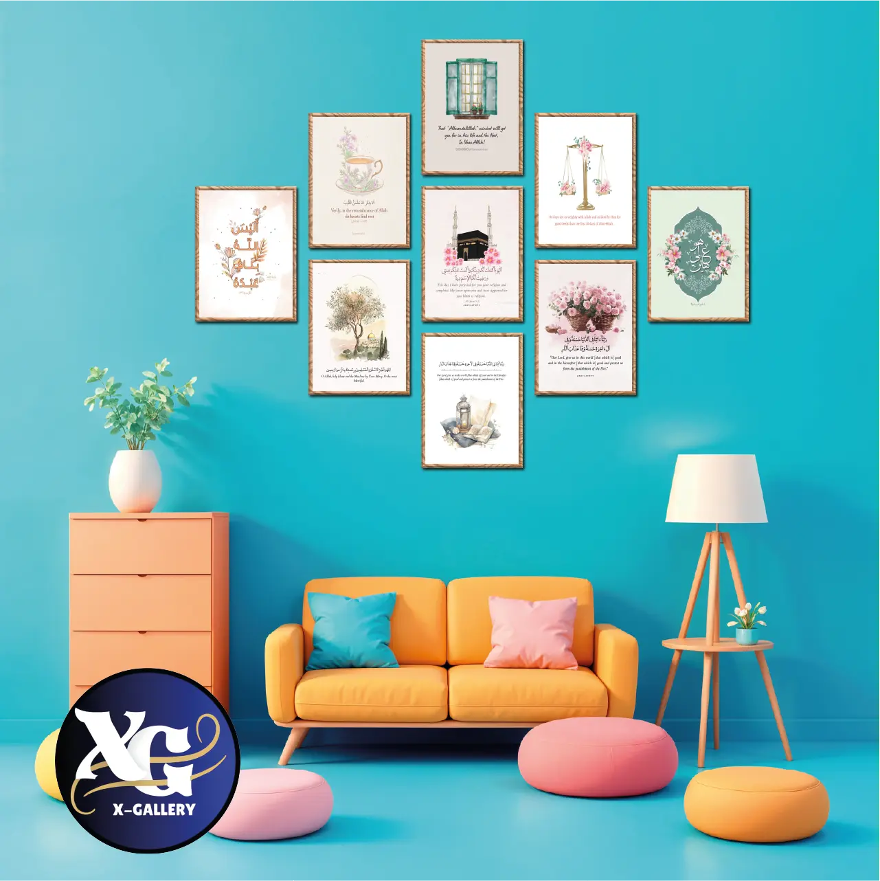 Picture of Wall decoration items PVC board poster 9 pcs Isalmic Calligraphy Wallmate Combo Set Glossy