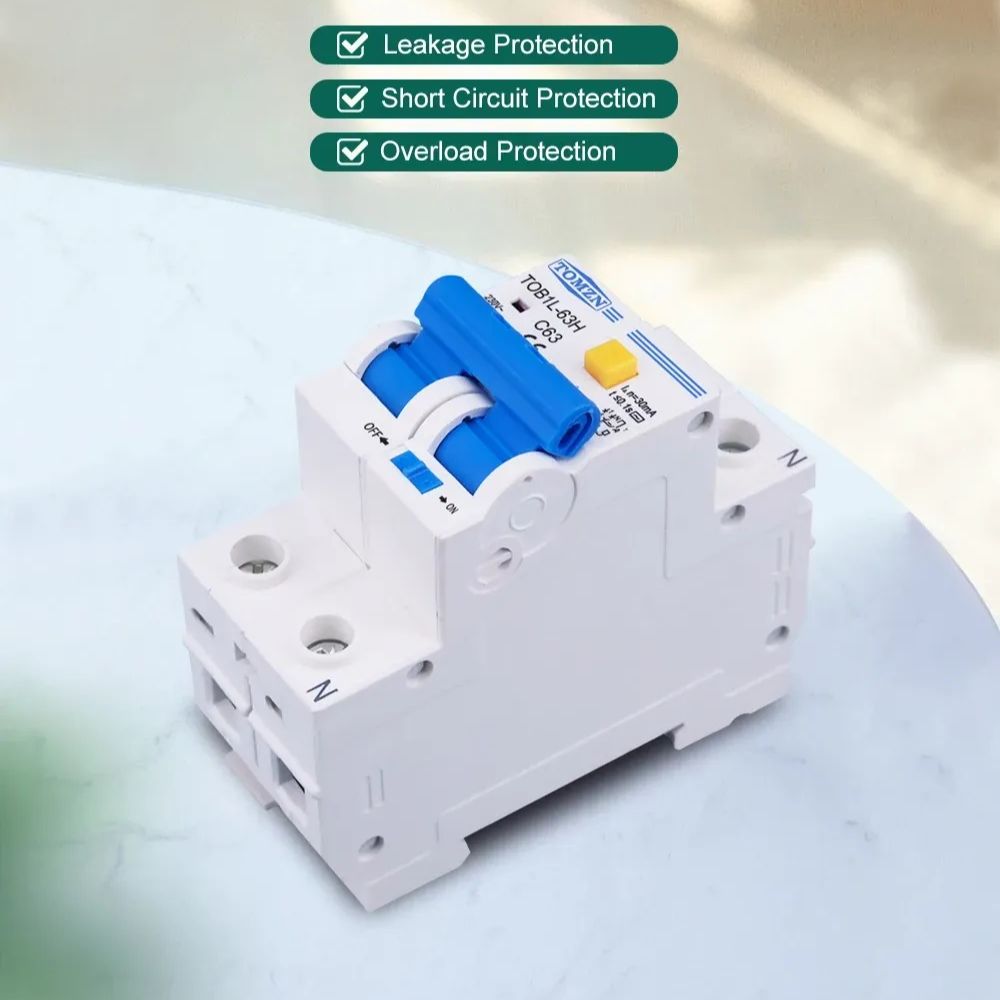 Picture of TOMZN RCBO TOB1L-63H 2P 63A 230V AC 50Hz/60Hz Residual Current Circuit breaker with over current and Leakage protection RCBO(white)
