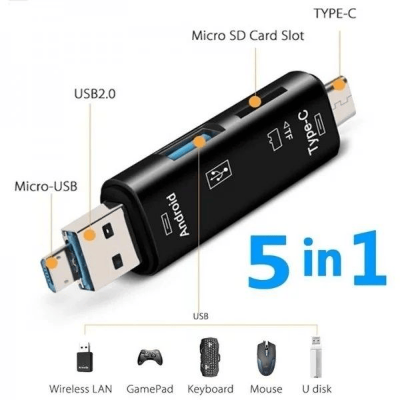 Picture of GearUP 5 In 1 Multifunction OTG Card Reader- Type-C/USB /Micro USB/micro SD Memory Card Reader