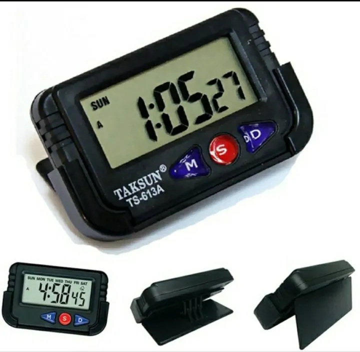 Picture of Taksun TS-613A-2 Car Dashboard Alarm Clock & Stopwatch – Black with Flexible Stand(Black)