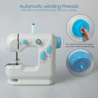Picture of 306 Portable Dual Speed Mini Sewing Machine Double Thread & Speed with Cutter & Light Auto-rewind Foot Pedal