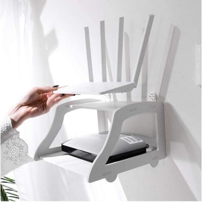 Picture of Wifi Router Stand Shelf Double Layer Wall Mounted Shelf Home decorator(White)