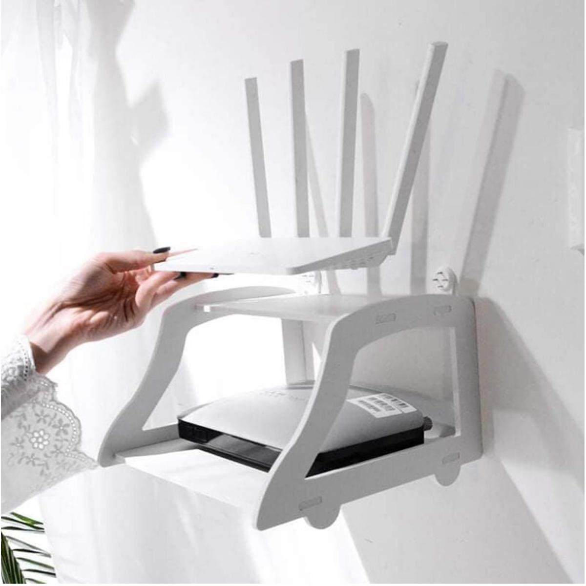 Picture of Router Stand Shelf Double Layer Wall Mounted Shelf Home decorator - Router Stand(White)