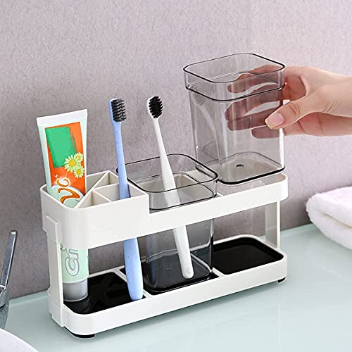 Picture of 2 CUPS With 1 TOOTHBRUSH HOLDER STAND TOOTHPASTE STORAGE RACK REMOVABEL STORAGE ORGANIZER